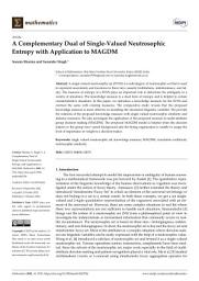 Icon image A Complementary Dual of Single-Valued Neutrosophic Entropy with Application to MAGDM