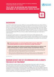 Icon image Consolidated guidelines on person-centred HIV strategic information: strengthening routine data for impact. Policy brief on integrating and strengthening monitoring of differentiated ART service delivery