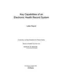 Icon image Key Capabilities of an Electronic Health Record System: Letter Report