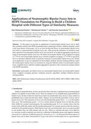 Icon image Applications of Neutrosophic Bipolar Fuzzy Sets in HOPE Foundation for Planning to Build a Children Hospital with Different Types of Similarity Measures