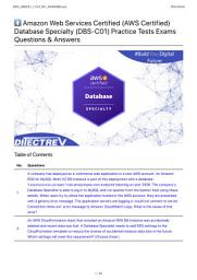 Icon image ⬆️ Amazon Web Services Certified (AWS Certified) Database Specialty (DBS-C01) Practice Tests Exams 169 Questions & No Answers PDF